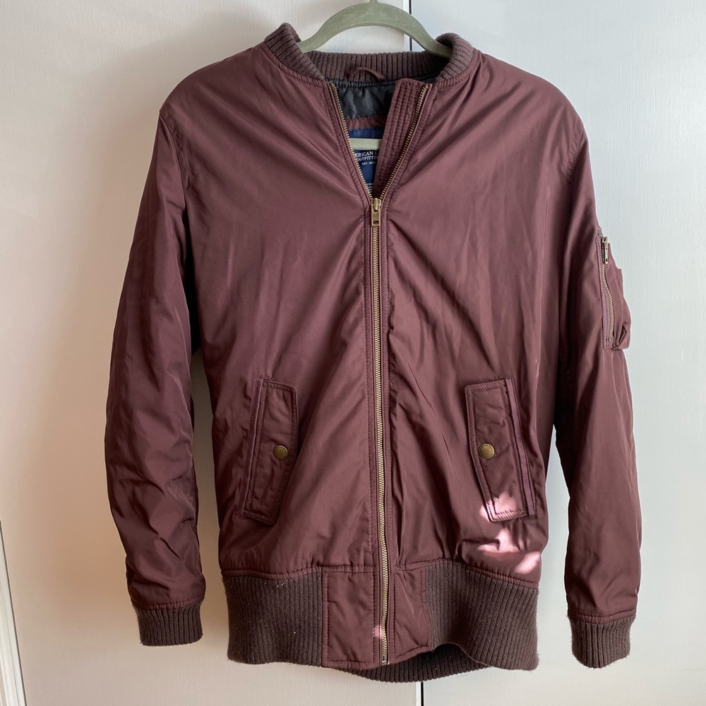 American Eagle Maroon Bomber Jacket Worn Twice - image 1